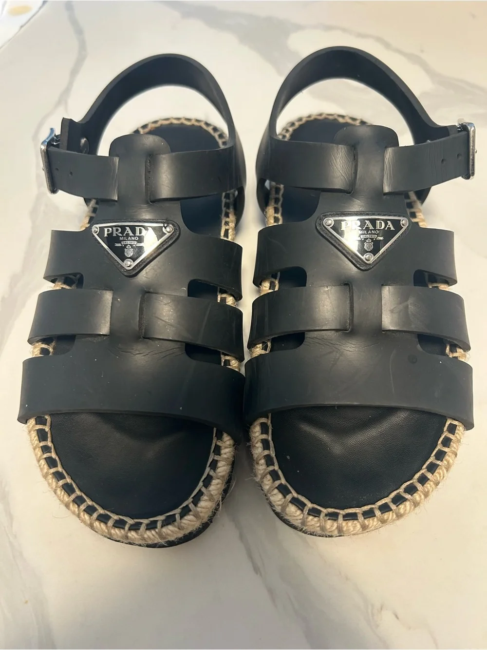 Prada Black Jelly Espadrille Sandals with Rope Trim